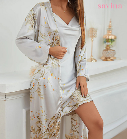 Conjunto Floral Royalty™ | (Conjunto Completo Robe + Camisola) Conforto e Elegância (FRETE GRÁTIS) - savina